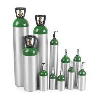 green and silver gas canisters of various sizes